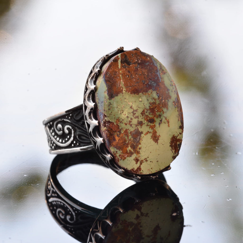 Large Ring, Natural Arizona Turquoise Stone Ring, Handmade 925 Sterling Silver Ring — 3