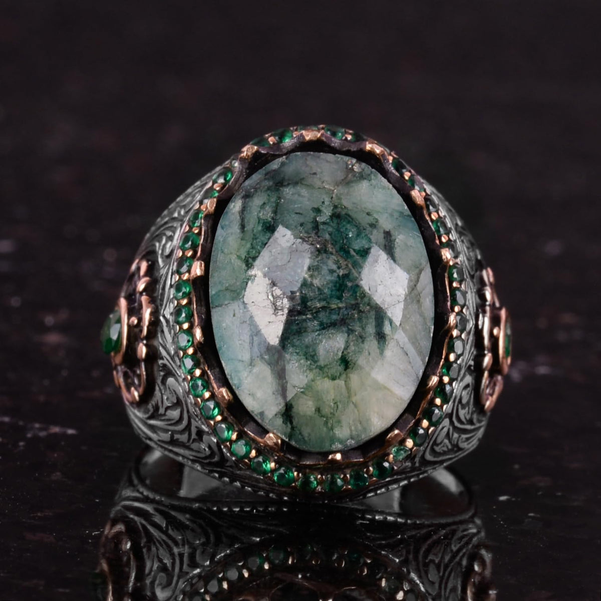 925 Sterling Silver Handmade Ring - Artificial Emerald Stone — 4
