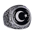Star and Moon Ring - 925 Sterling Silver Flag Ring