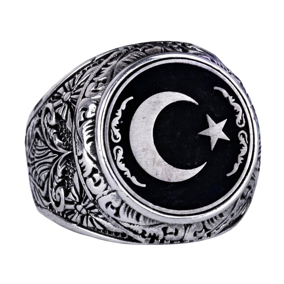 Star and Moon Ring - 925 Sterling Silver Flag Ring