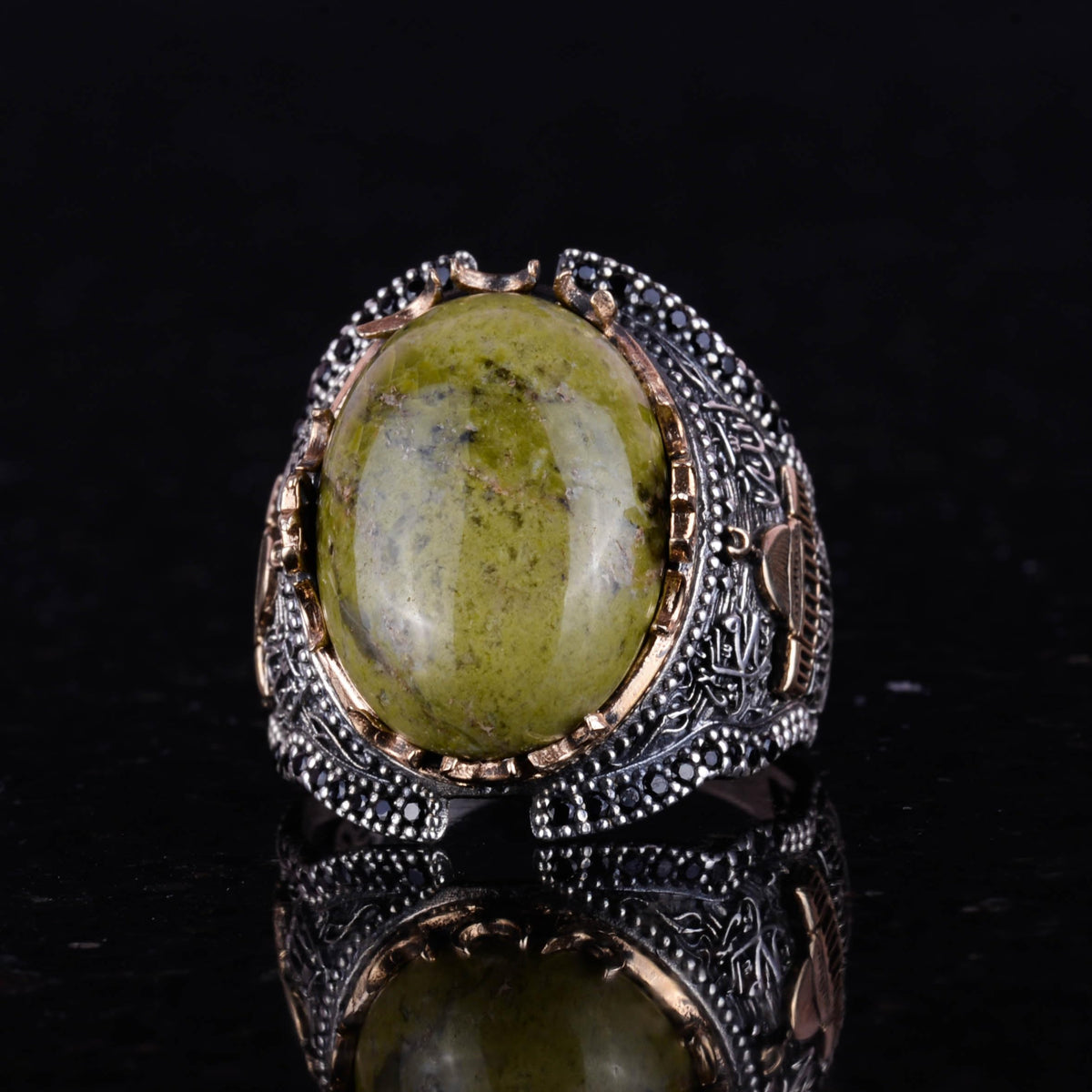Natural Unakite Stone Ring, 925 Sterling Silver Men's Ring — 5