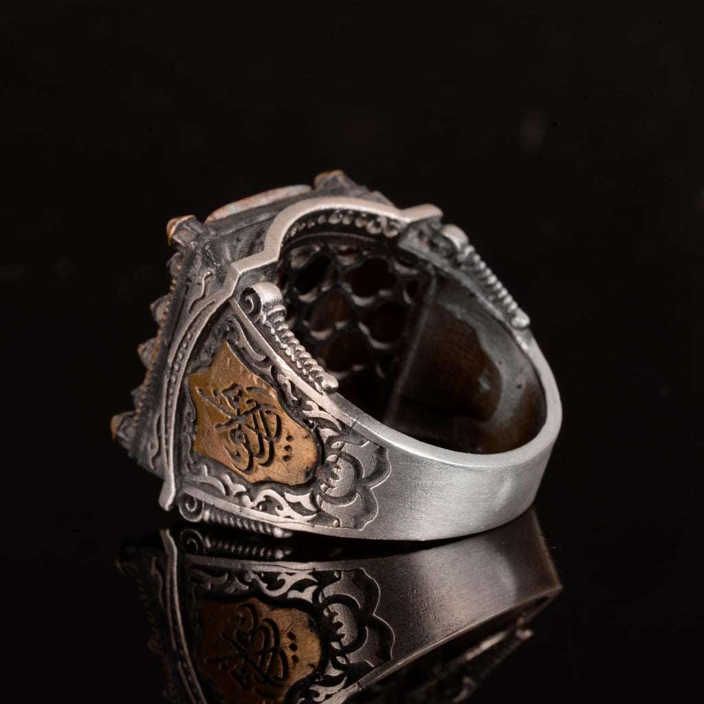 925 Sterling Silver Men's Ring, Real Arizona Turquoise Natural Stone Ring — 6