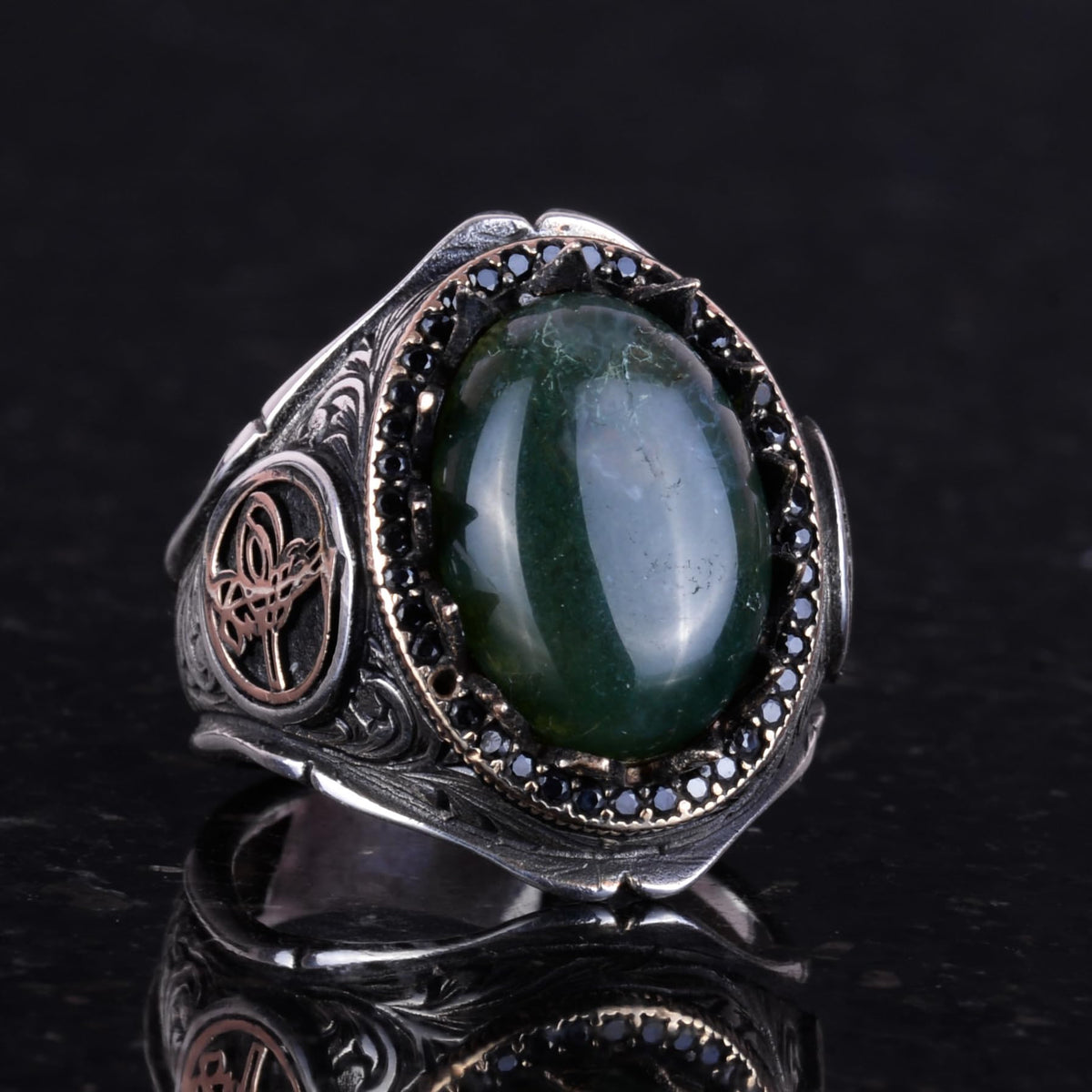 925 Sterling Silver Men's Ring - Handmade Elegant Moss Agate Stone — 4