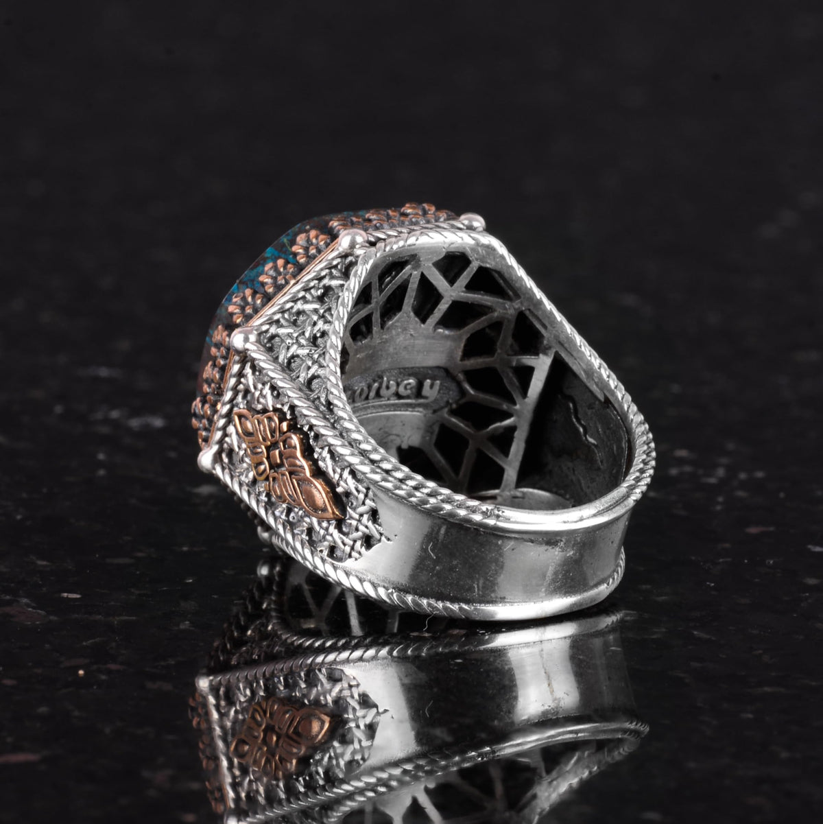 Natural Gemstone Ring - Unique Octagonal Design - Handcrafted 925 Sterling Silver Jewelry (Azurite) — 7