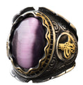 Natural Cat's Eye Amethyst Stone Ottoman Men's Ring - 925 Sterling Silver