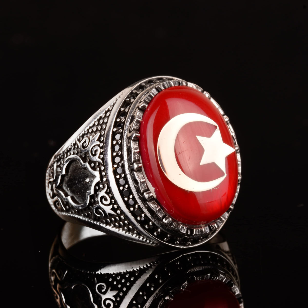 925 Sterling Silver Men's Ring, Malcolm X Ring, Star and Crescent Ring — 4