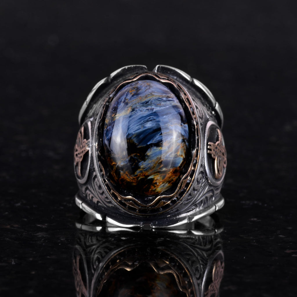 Natural Pietersite Stone Ring, 925 Sterling Silver Ring, Ottoman Tugra Silver Ring, Unique Ring — 3