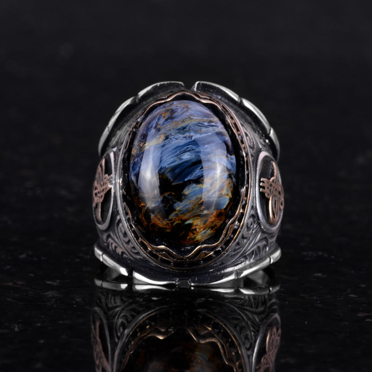 Natural Pietersite Stone Ring, 925 Sterling Silver Ring, Ottoman Tugra Silver Ring, Unique Ring — 3