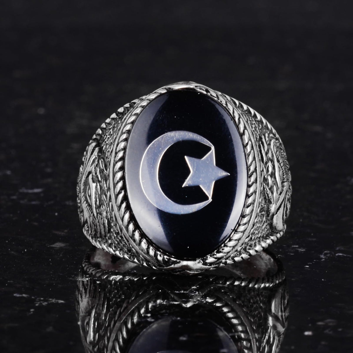 Crescent and Star Eagle Ring - 925 Sterling Silver — 3