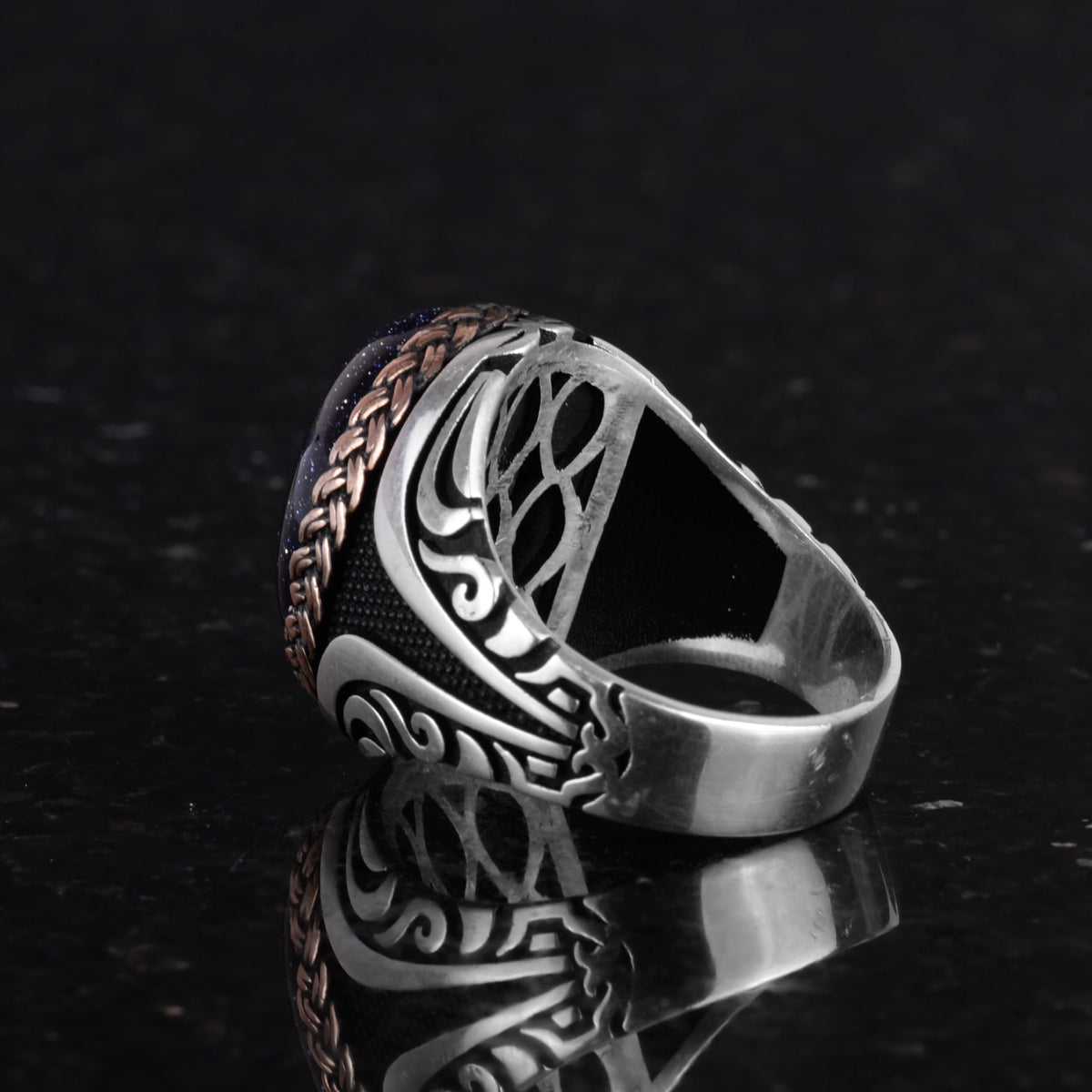 925 Sterling Silver Ring - Synthetic Stone Silver Ring - Handmade Ring (Silver Blue Sunstone) — 7