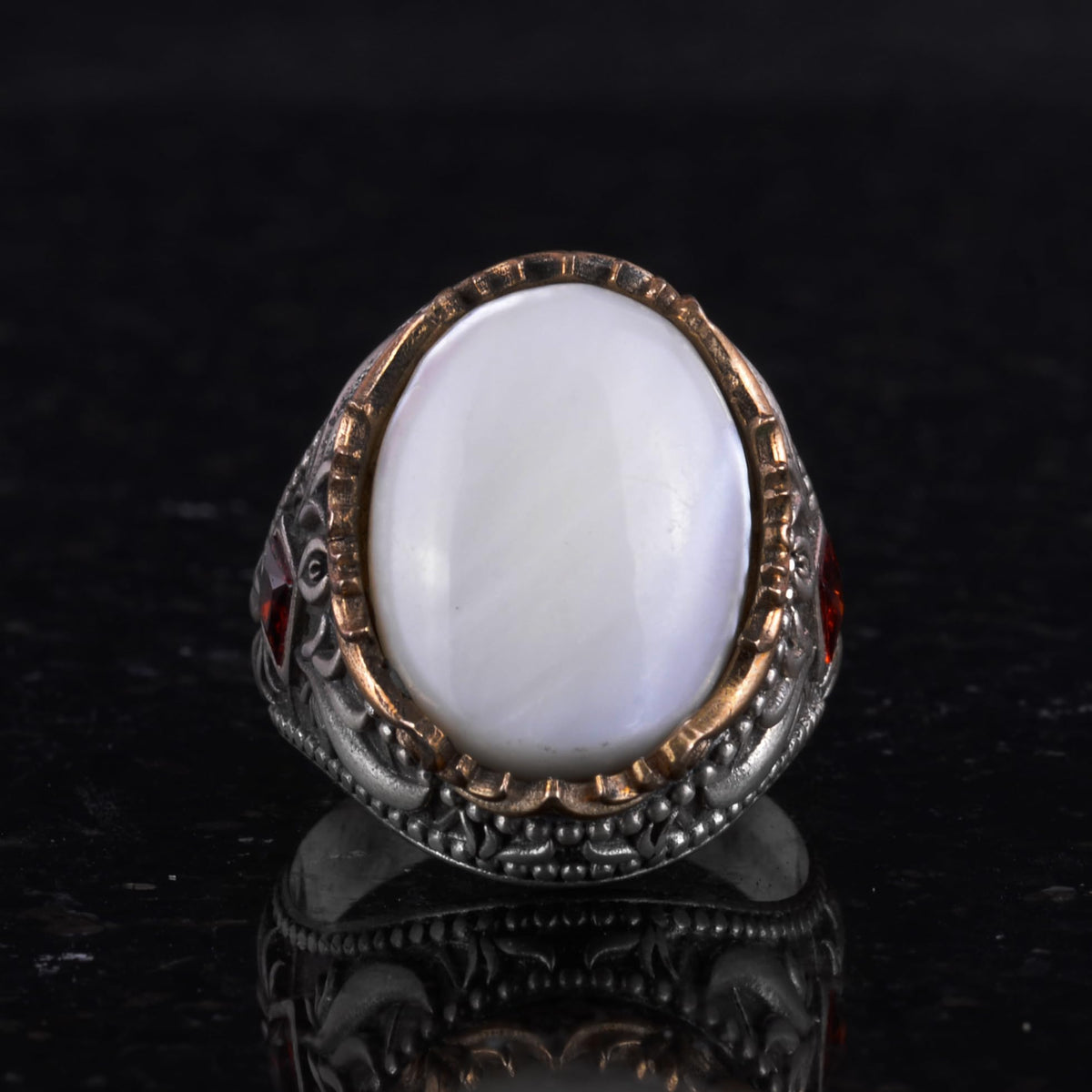 Natural Pearl Stone Handmade 925 Sterling Silver Ring — 4