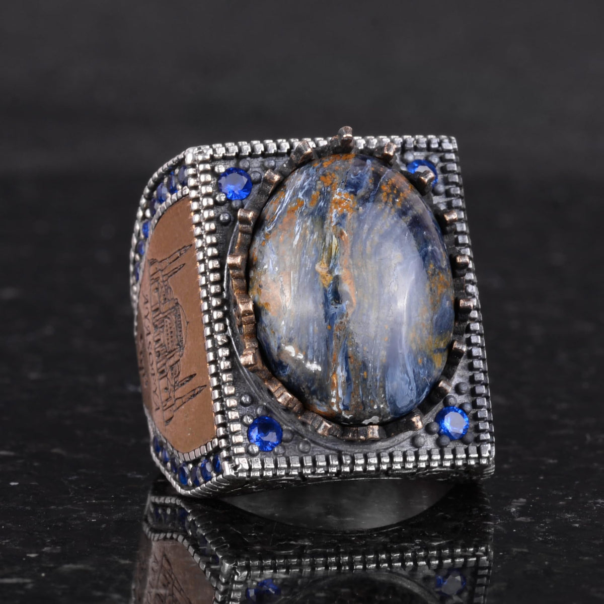 Natural Stone Ring - 925 Sterling Silver Islamic Ring - Handmade Calligraphy Ring — 5