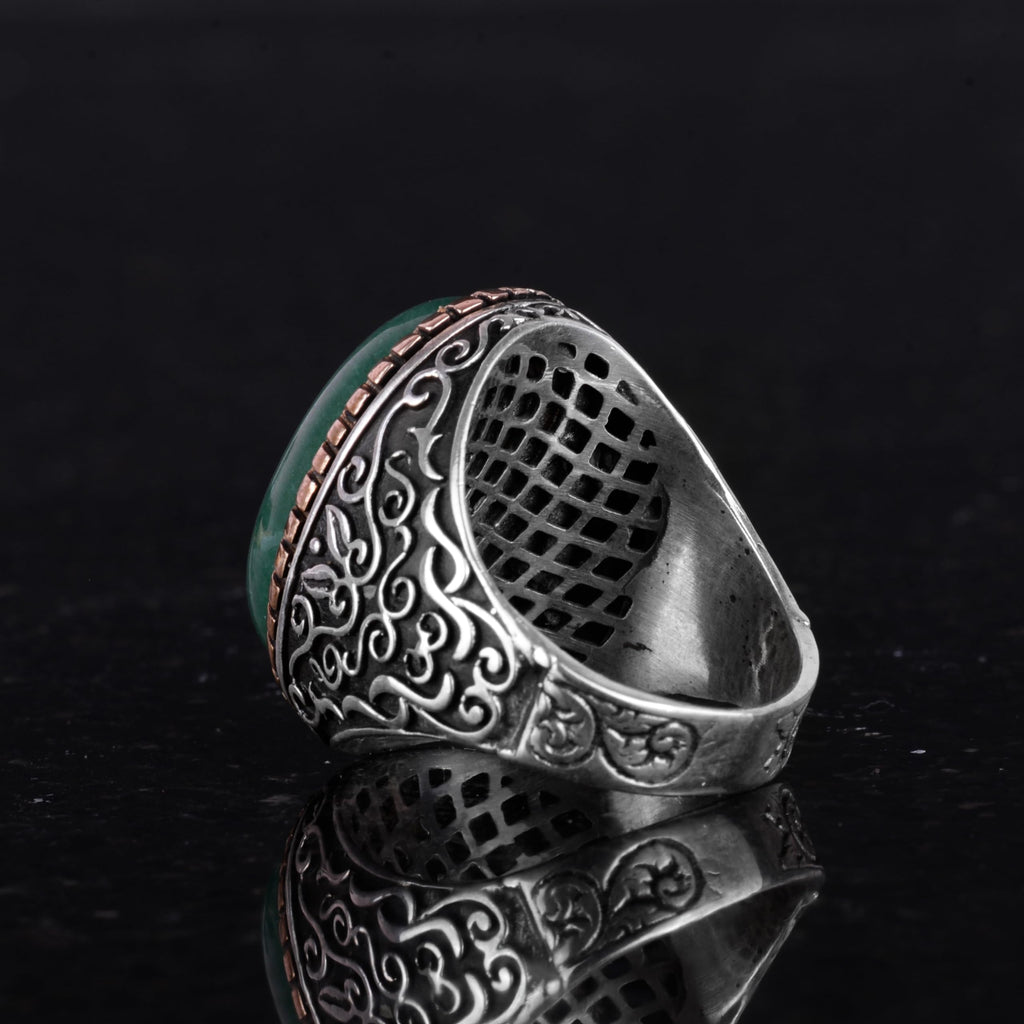 Natural Aventurine Stone Ring, Large Ring, 925 Sterling Silver Ring, Designer Silver Men's Ring — 6