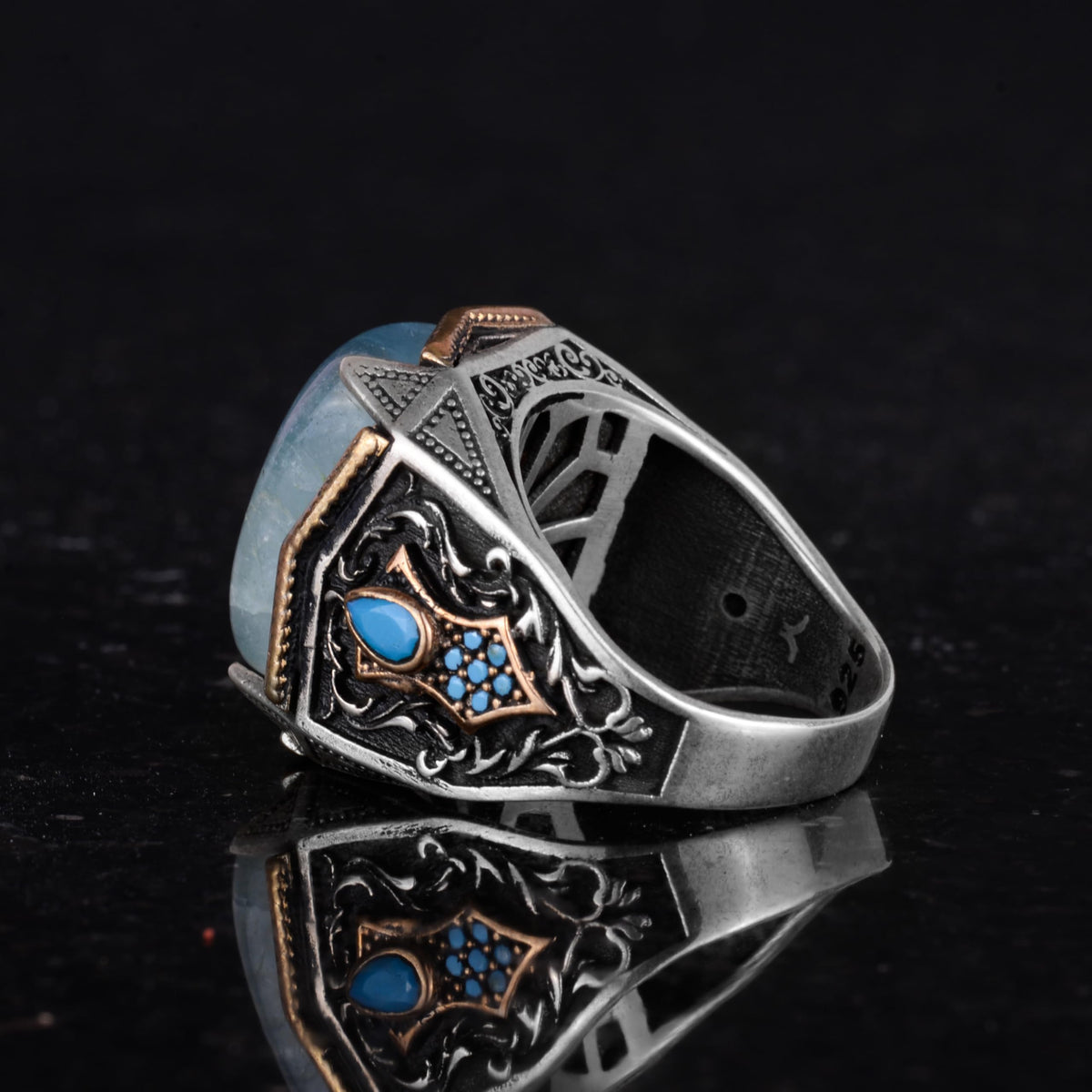 Natural Aquamarine Stone Handmade Ring - 925 Sterling Silver (Model-2) — 7