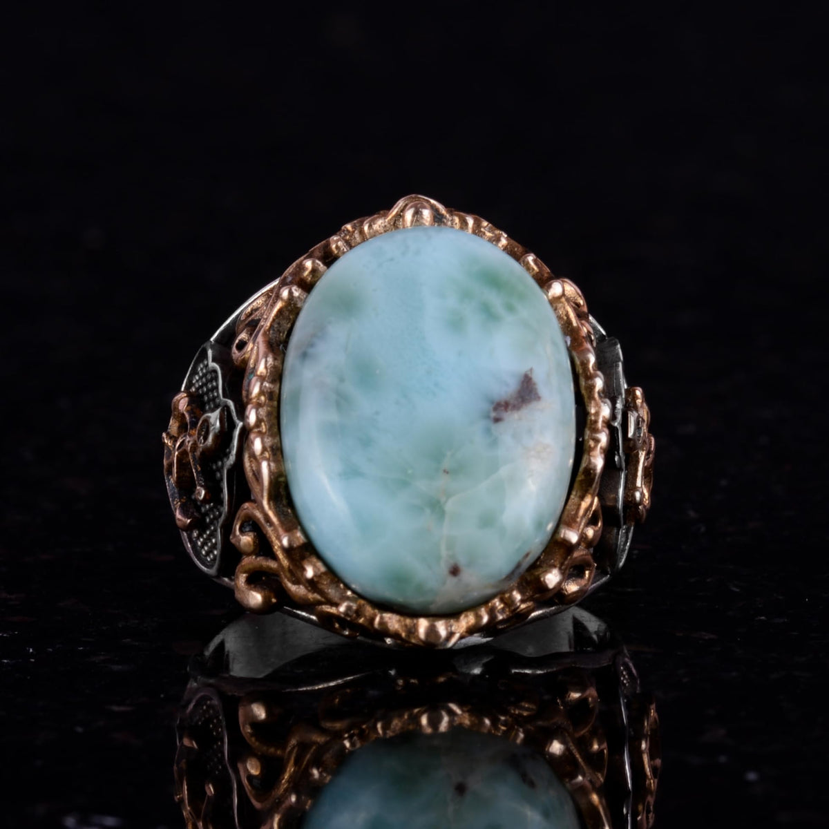 Larimar Stone Silver Ring - Peaceful 925 Sterling Silver Men's Ring - Ocean Calm Design — 4