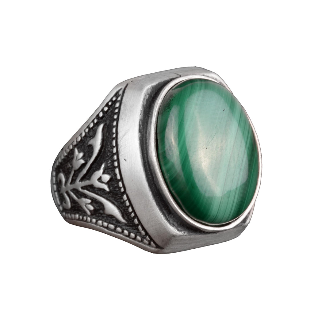 Natural Malachite Stone Silver Men's Ring
