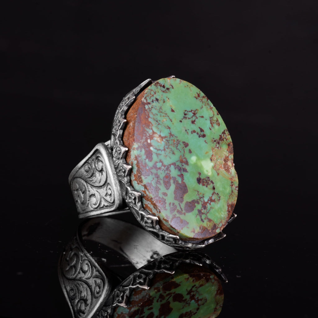 KAMBO 925 Sterling Silver Natural Turquoise Stone Large Men's Ring – Handmade Spiritual Healing Jewelry (Style-2) — 6