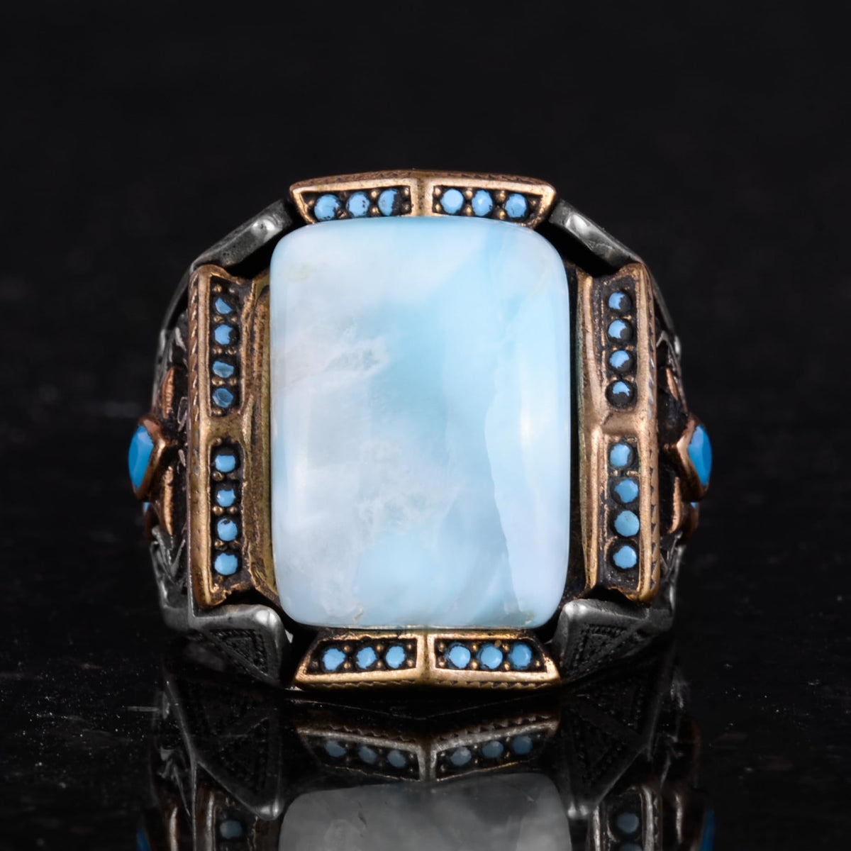Natural Larimar Stone Handmade Ring - 925 Sterling Silver (Model-2) — 4