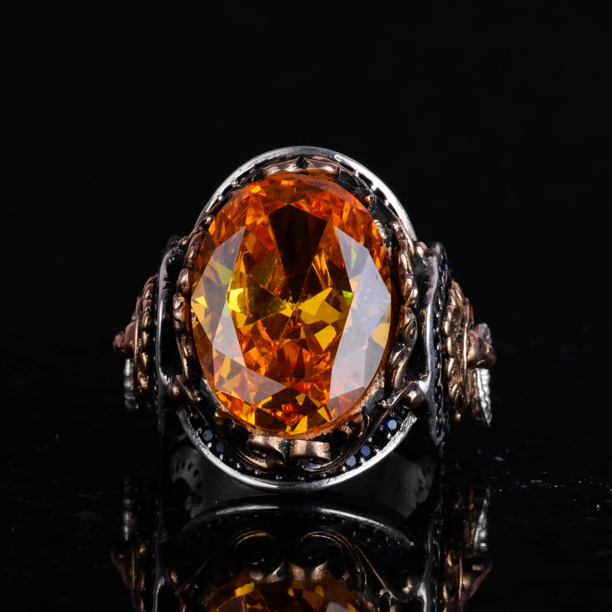 Orange Citrine Stone Ring, 925 Sterling Silver Ring, Lion Symbol Ring, Animal Themed Silver Men's Ring — 3
