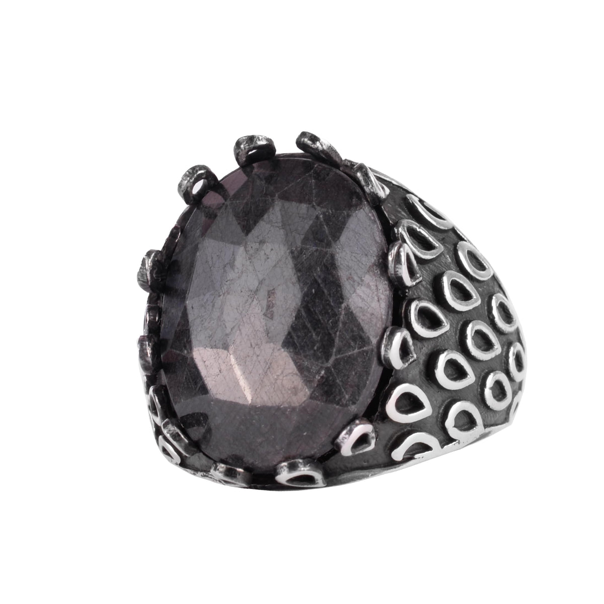 KAMBO 925 Sterling Silver Sapphire Stone Men's Ring – Oval Domed Statement Seal Ring (Sapphire-6)