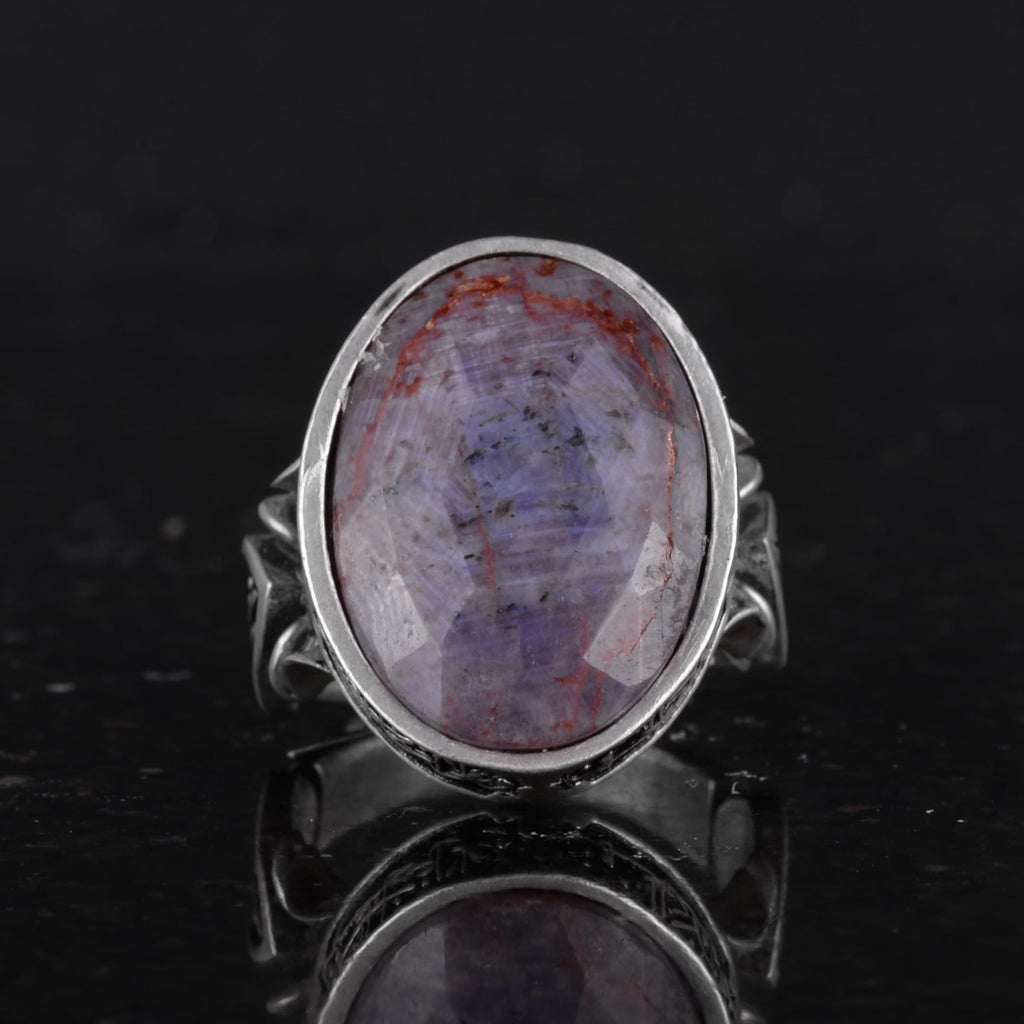 Natural Purple Sapphire Stone Men's Ring, Handmade 925 Sterling Silver Jewelry - Symbol of Wisdom, Protection, and Spirituality — 3