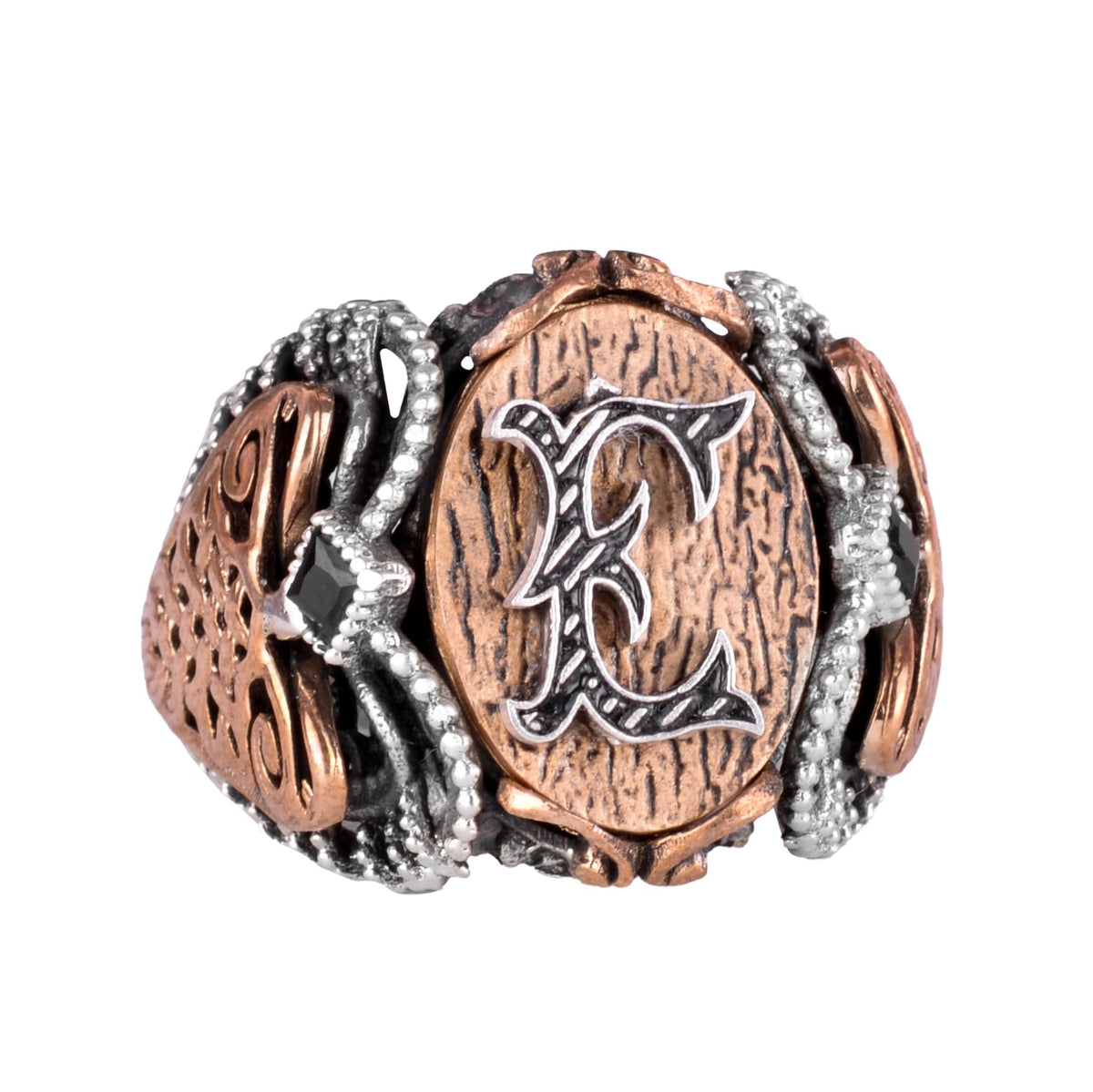 Monogram Personalized Letter Ring - 925 Sterling Silver Men's Ring
