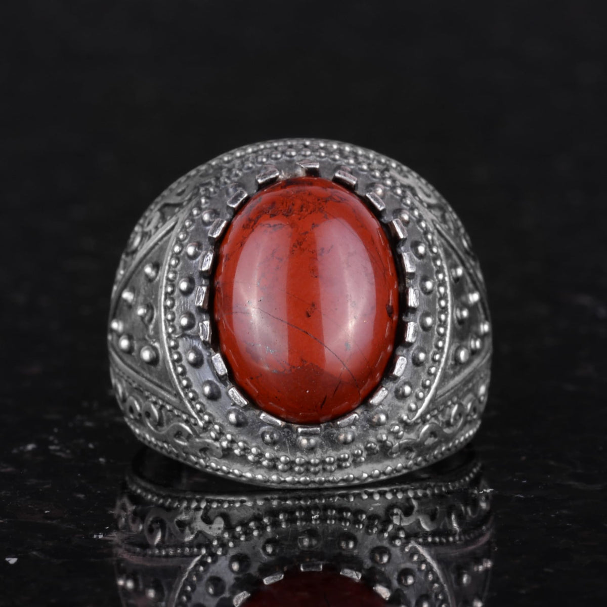 Natural Red Bloodstone Ring - 925 Sterling Silver Men's Ring — 4
