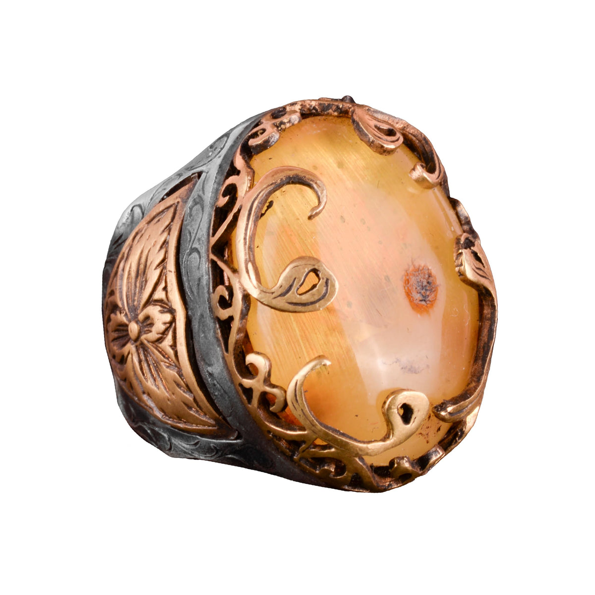 Natural Amber Stone Silver Ring