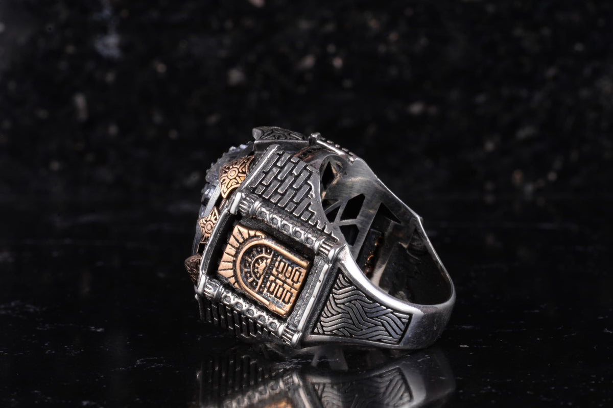 KAMBO Large Men's 925 Sterling Silver Ring Figure – Bronze Detail – Carved Statement Ring (Protective Figure) — 7