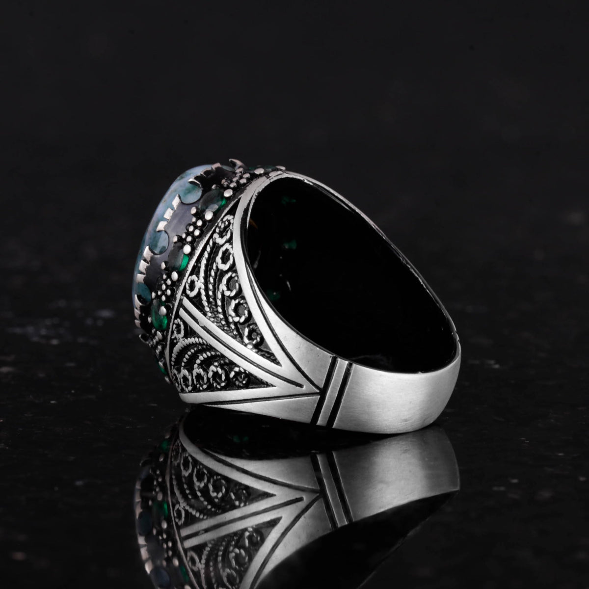 Natural Moss Agate Stone Ring - 925 Sterling Silver Men's Jewelry — 7