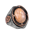 925 Sterling Silver Men's Ring - Natural Cabochon Gold Rutilated Quartz Stone Ring