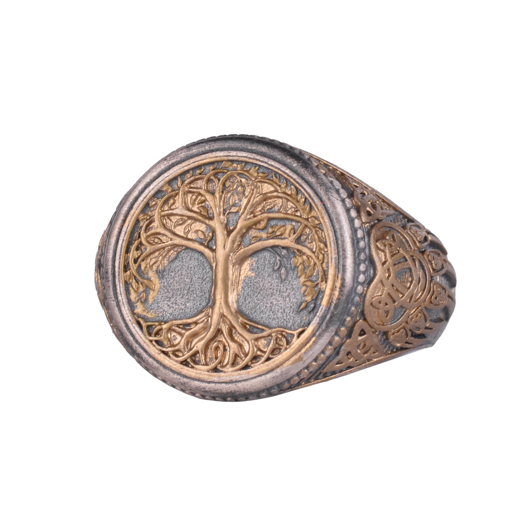 KAMBO Tree of Life Designed 925 Sterling Silver Men's Ring – Handmade Symbolic Spiritual Ring (Gold Plated)