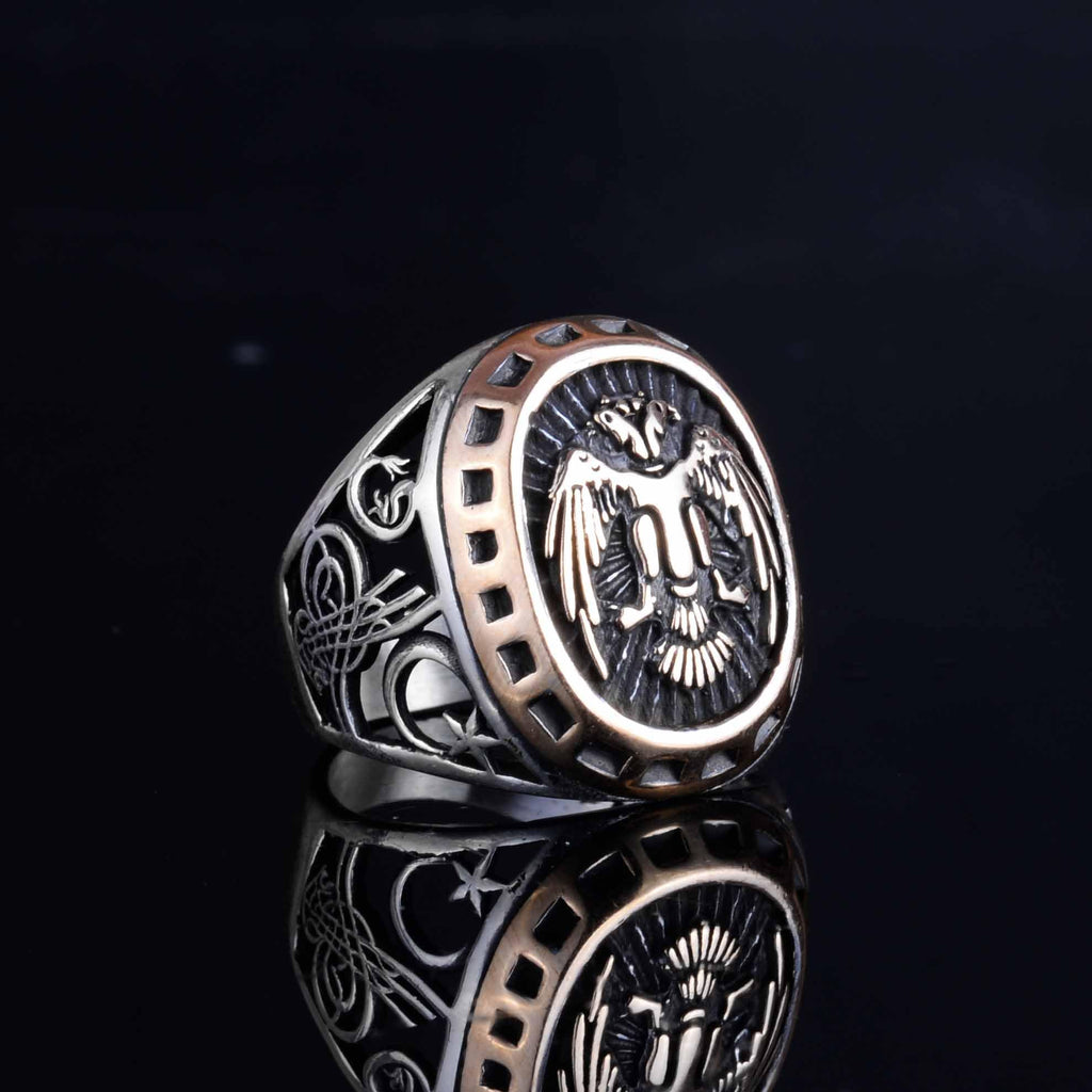 Silver Men's Ring - Double-Headed Eagle Byzantine Ring — 6