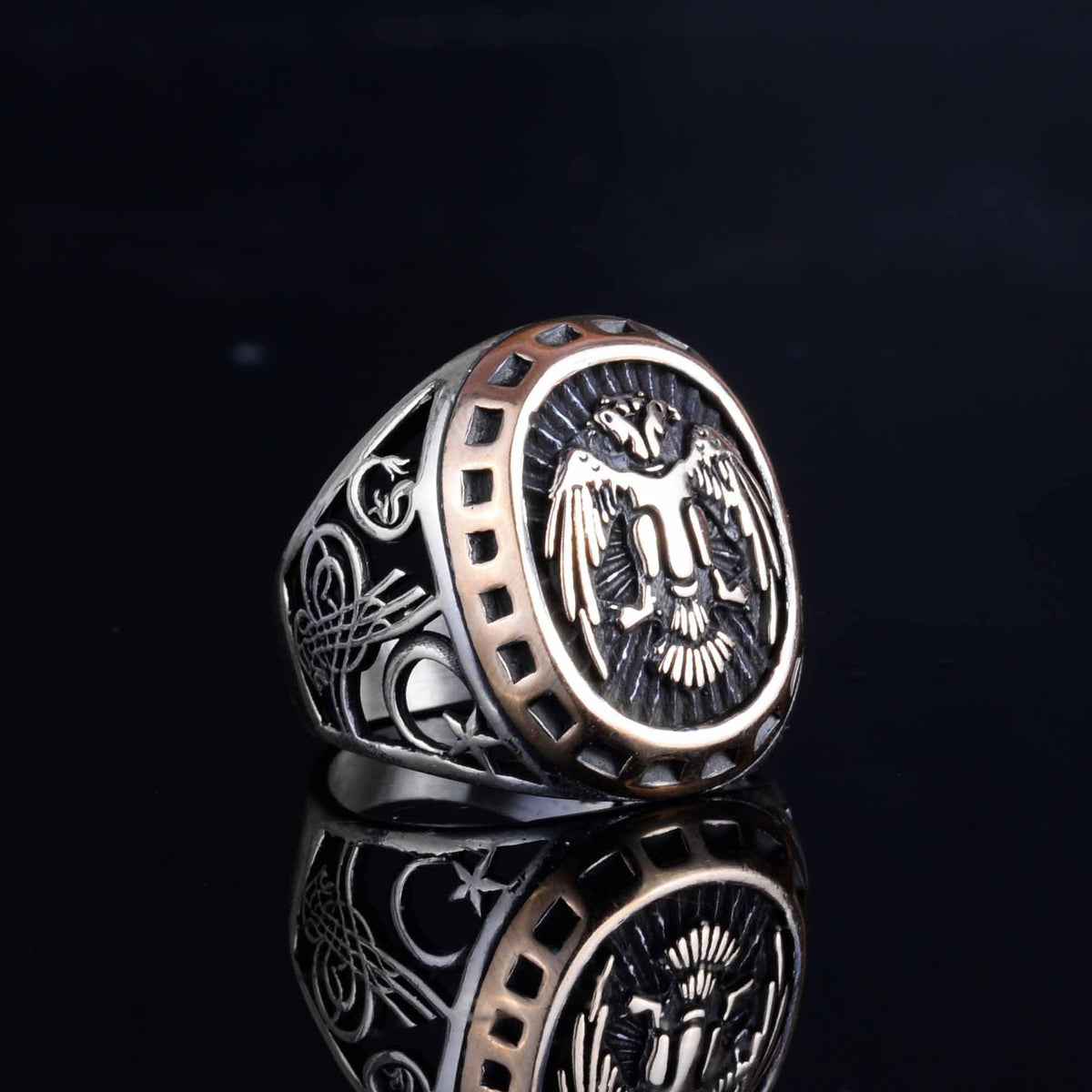 Silver Men's Ring - Double-Headed Eagle Byzantine Ring — 6