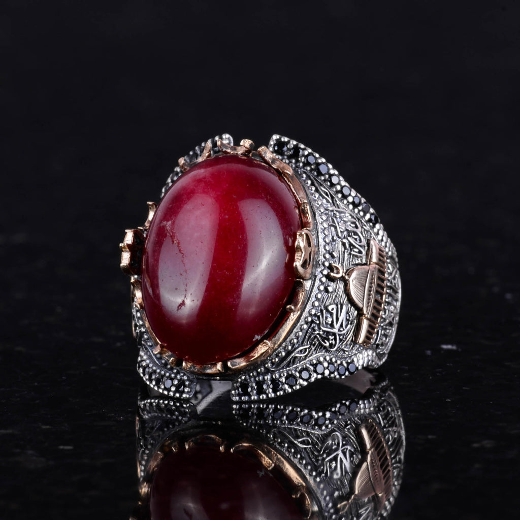 Natural Ruby Stone Silver Men's Ring (Model-3) — 5