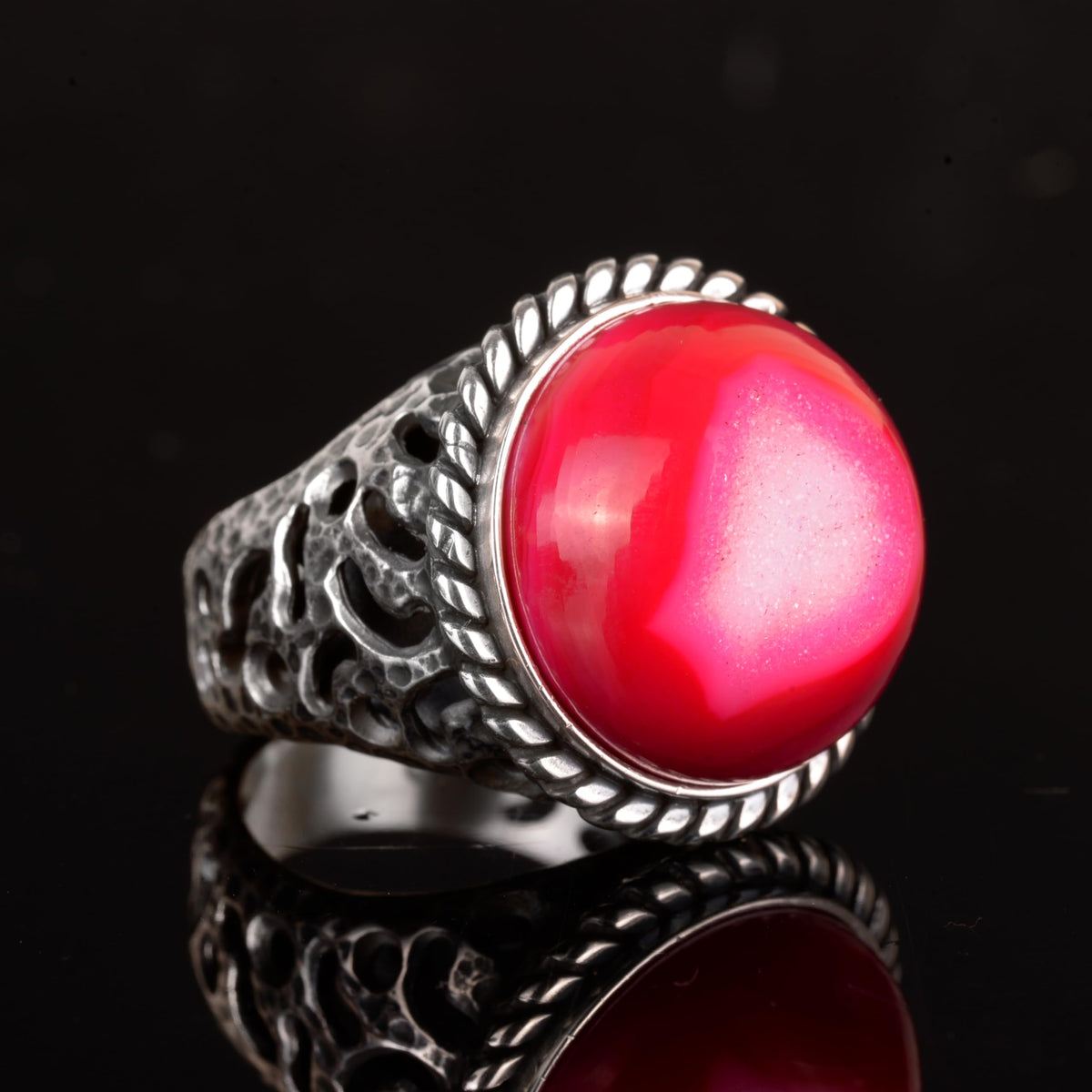 925 Sterling Silver Ring - Natural Druzy Quartz (Red) — 4