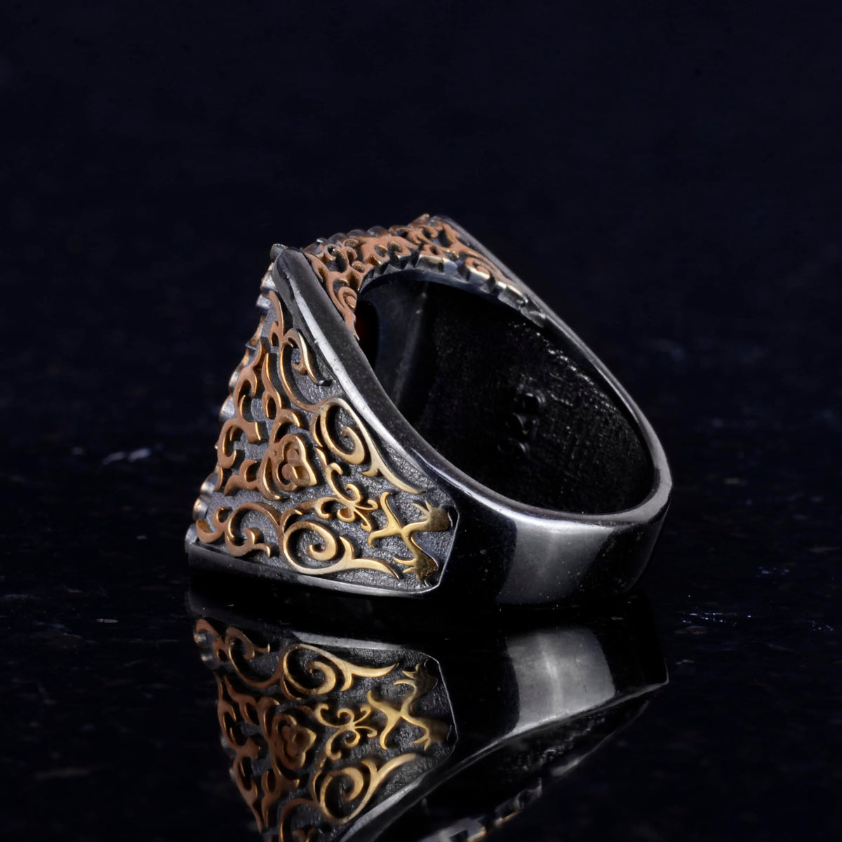 Natural Agate Stone Ring - Skull Warrior Silver Ring - 925 Sterling Silver Men's Ring — 6
