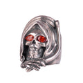 KAMBO Men's Red Stone Eyed Azrael Skull Ring – 925 Sterling Silver Gothic Skull Ring – Handmade Statement Ring