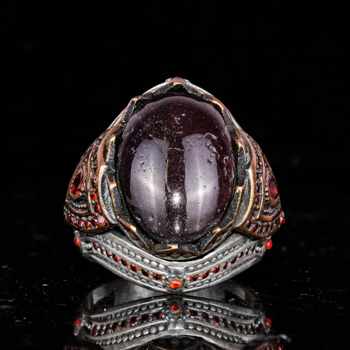 925 Sterling Silver Men's Ring with Natural Star Garnet Stone (Model-2) — 4