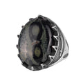 KAMBO Natural Stone Men's Large Ring – 925 Sterling Silver Ottoman Sword Motif Statement Ring (Green Eye)