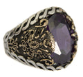 Ottoman Tughra Silver Men's Ring, Synthetic Amethyst Stone - Stylish and Timeless Design