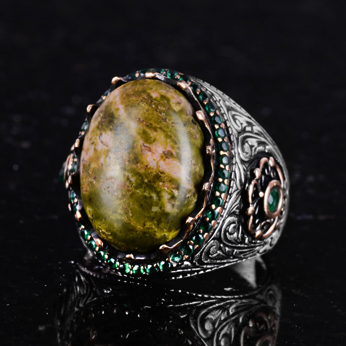 Natural Unakite Stone Ring - 925 Sterling Silver Handmade Ring — 6
