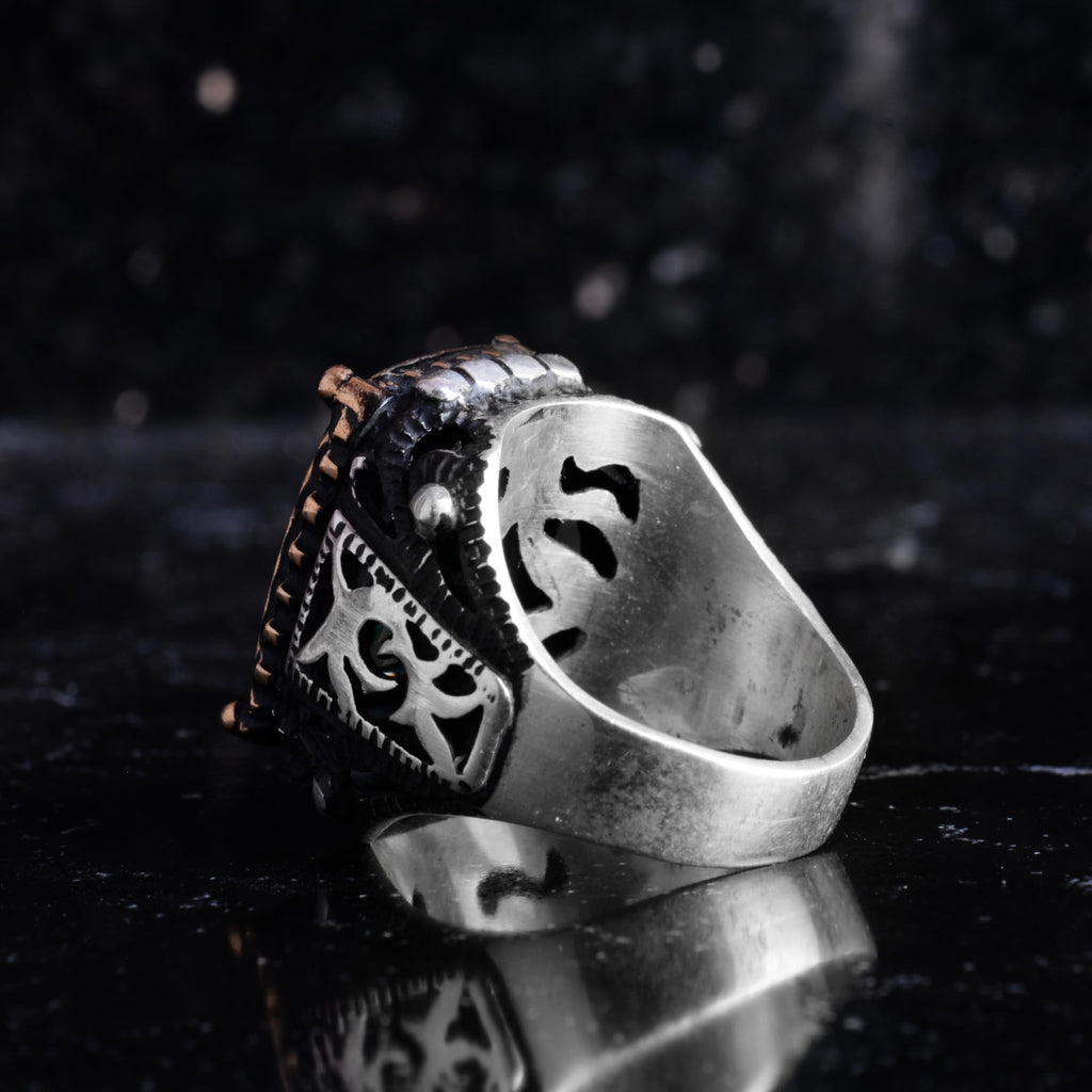 KAMBO Natural Real Moissanite Stone Men's Ring 925 Sterling Silver – Rectangular Stone Handmade Vintage Statement Ring — 7