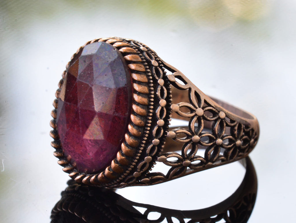 Silver Men's Ring with Natural Garnet Stone — 4