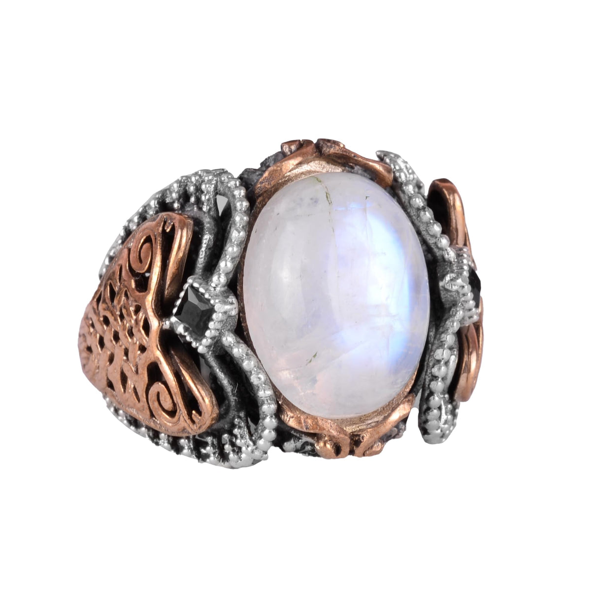 Natural Moonstone Gemstone Ring - 925 Sterling Silver Men's Ring
