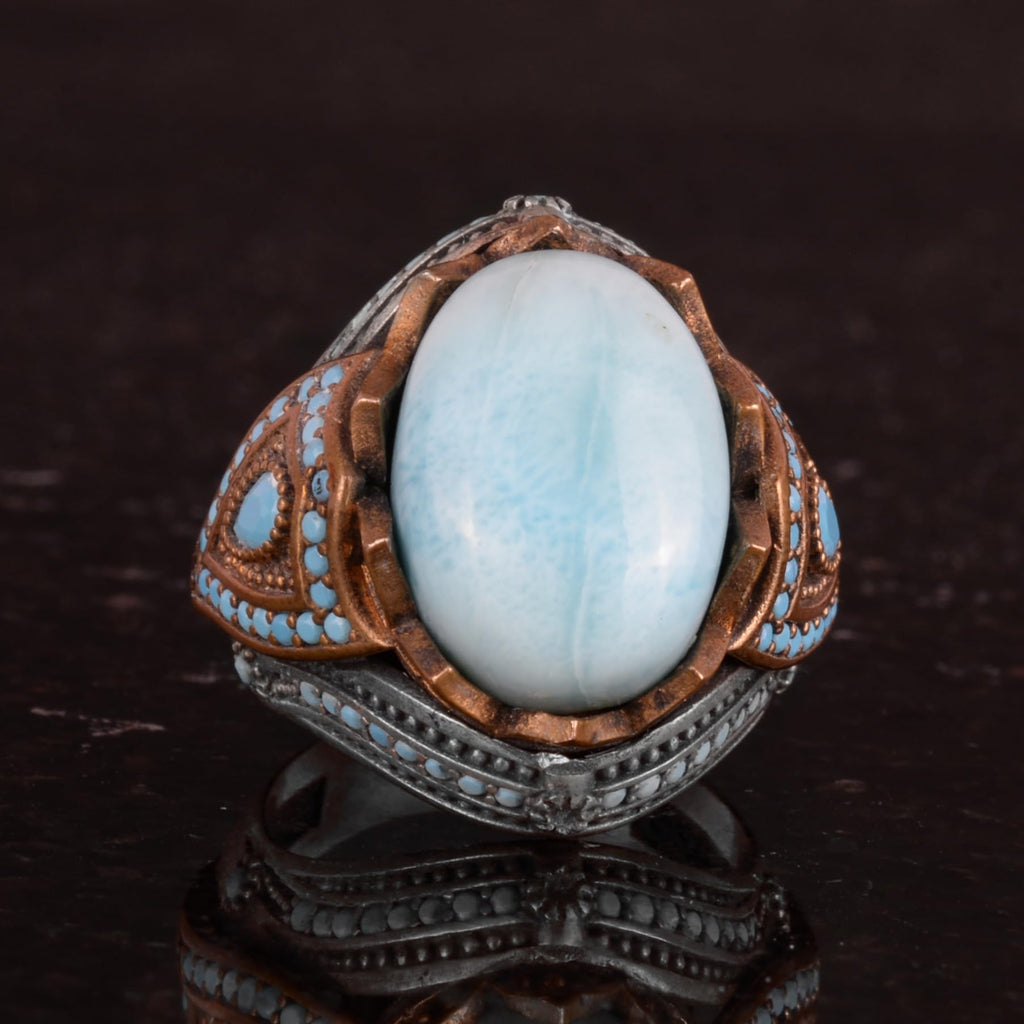 Natural Larimar Stone Handcrafted 925 Sterling Silver Ring — 4