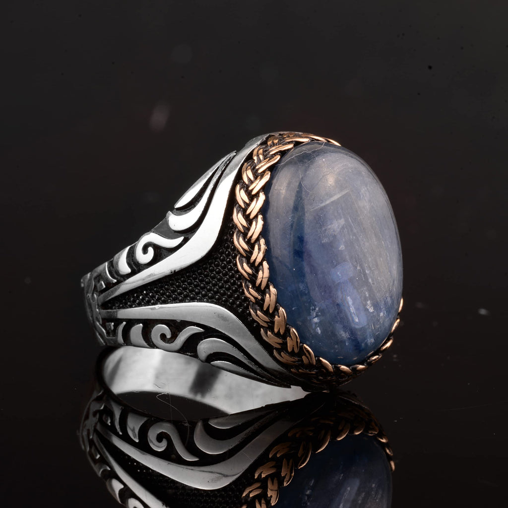 Natural Blue Kyanite Stone Ring - 925 Sterling Silver Men's Ring - Unique Design — 5
