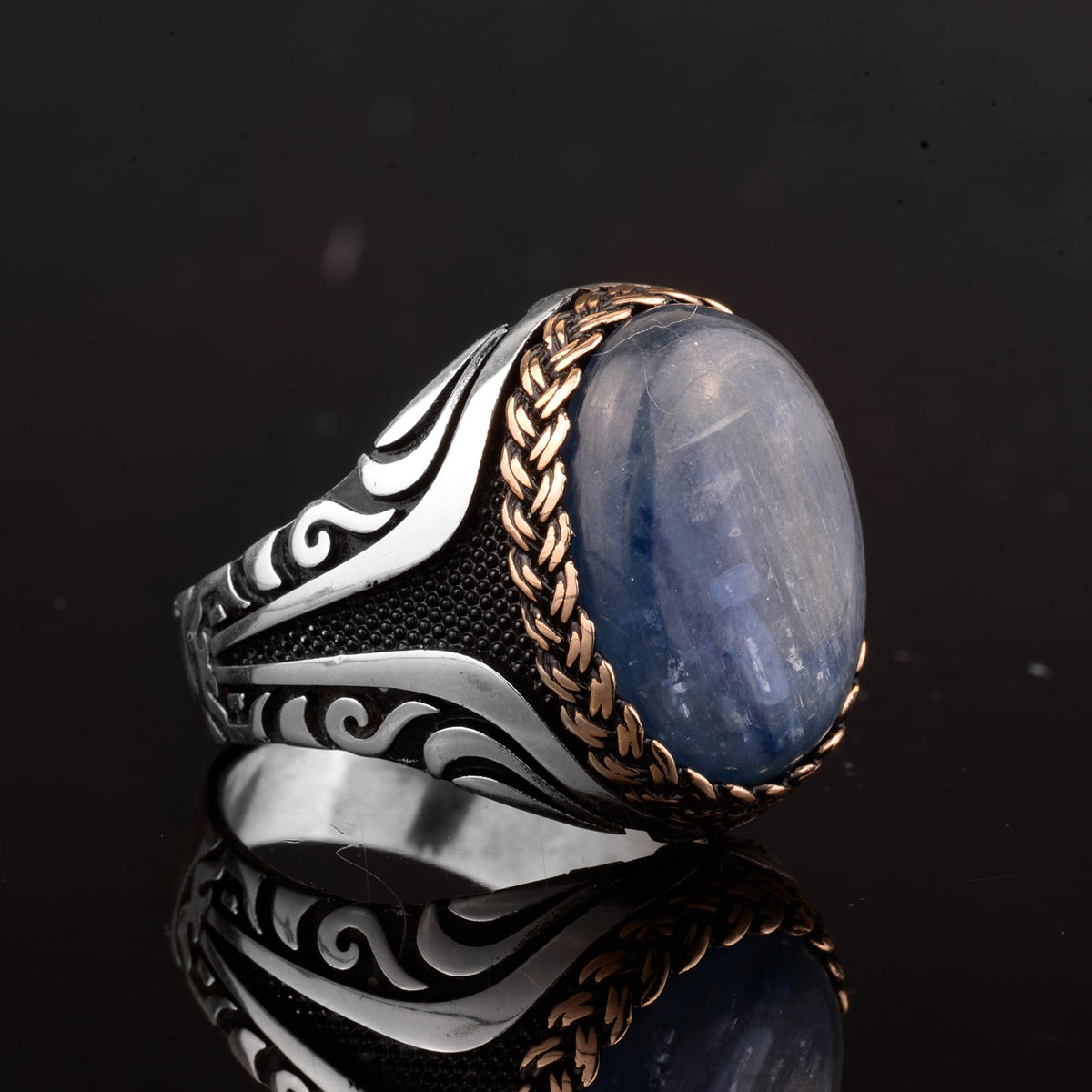 Natural Blue Kyanite Stone Ring - 925 Sterling Silver Men's Ring - Unique Design — 5
