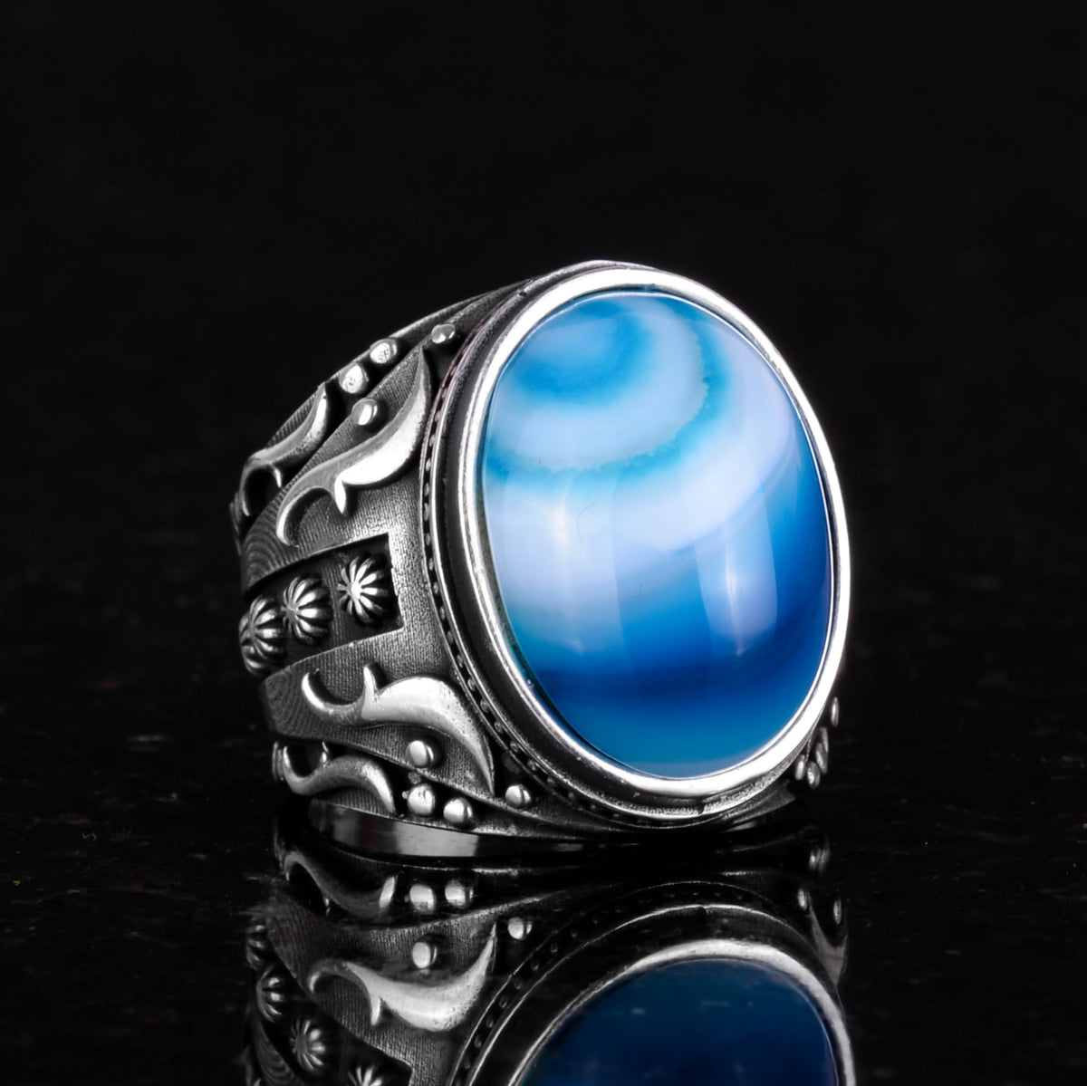 Natural Blue Fire Amber Stone Ring, 925 Sterling Silver Ring — 5