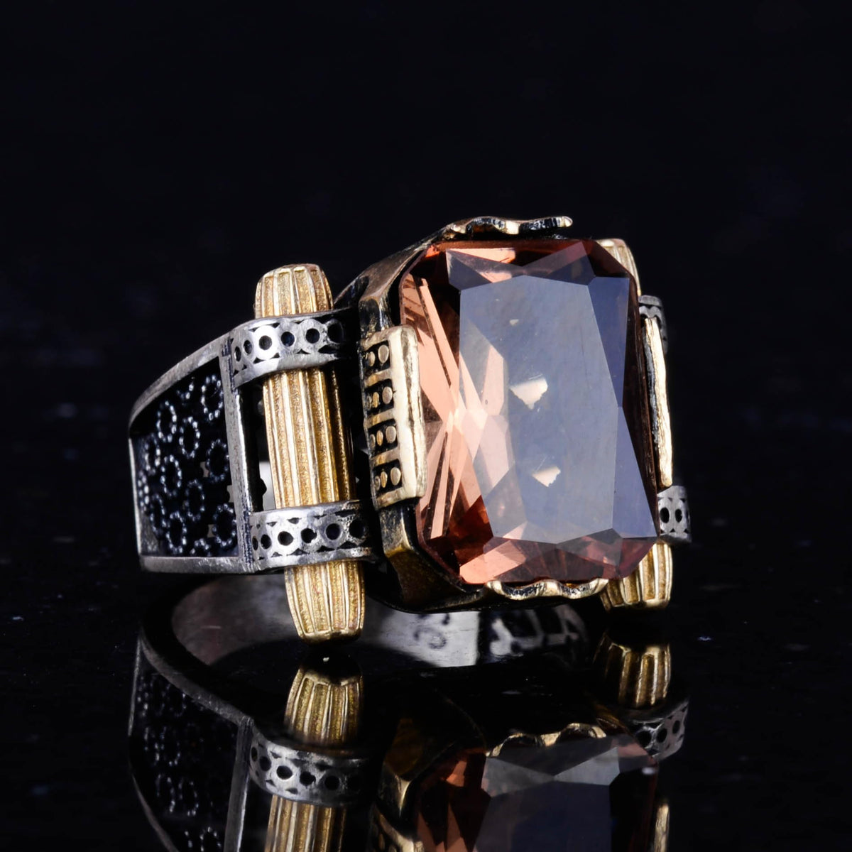 Kambo Synthetic Sultanit Stone Ring - 925 Sterling Silver Handmade Men's Jewelry — 5